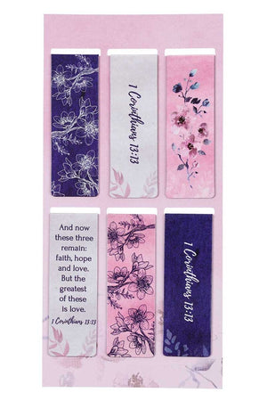 Faith Hope Love Floral 6 Piece Magnetic Page-Marker Set - Wholesale Accessory Market