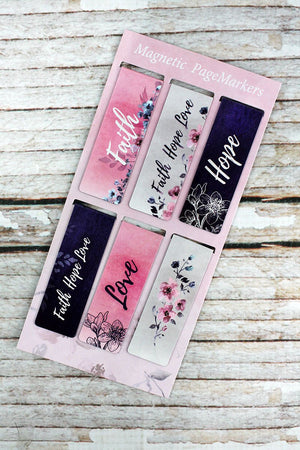 Faith Hope Love Floral 6 Piece Magnetic Page-Marker Set - Wholesale Accessory Market