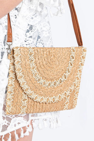 Catalina Charm Taupe Straw Envelope Crossbody Clutch - Wholesale Accessory Market
