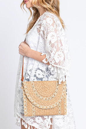 Catalina Charm Taupe Straw Envelope Crossbody Clutch - Wholesale Accessory Market