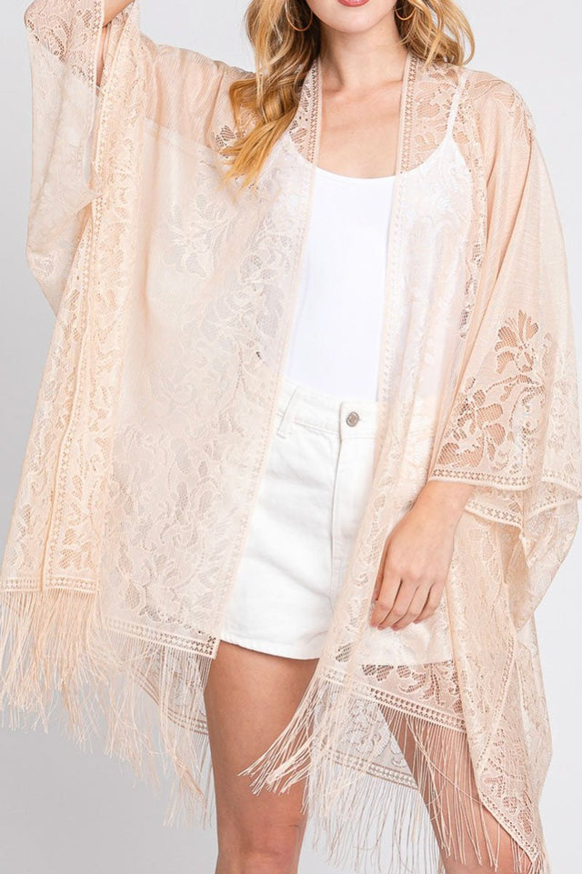 Bay Breeze Beige Lace Kimono - Wholesale Accessory Market