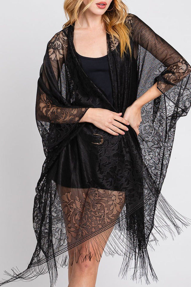 Bay Breeze Black Lace Kimono - Wholesale Accessory Market