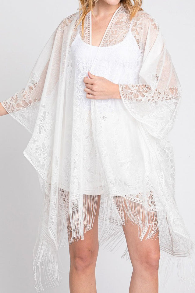 Bay Breeze White Lace Kimono - Wholesale Accessory Market