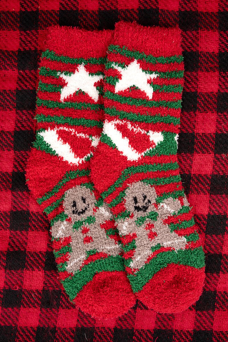 Baking Spirits Bright Gingerbread Striped Fuzzy Socks - Wholesale Accessory Market