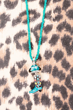 Cowboy Up Silvertone Turquoise Seed Bead Necklace - Wholesale Accessory Market