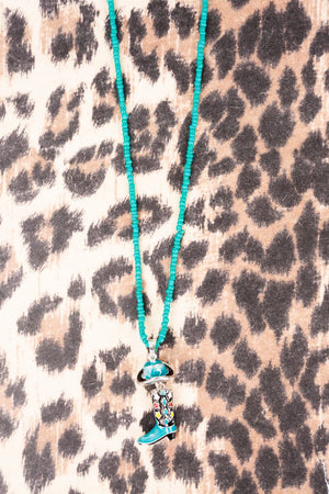 Cowboy Up Silvertone Turquoise Seed Bead Necklace - Wholesale Accessory Market