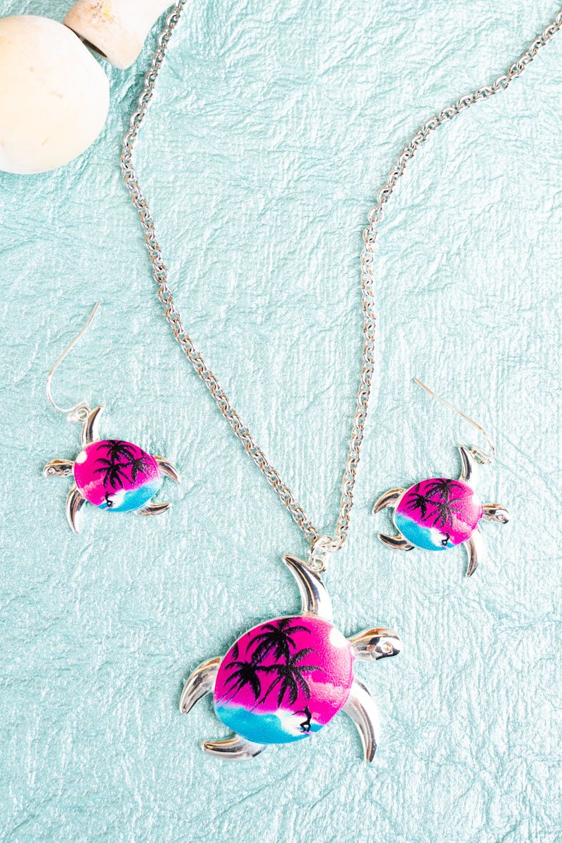 Hawaiian Surf Turtle Necklace and Earring Set - Wholesale Accessory Market