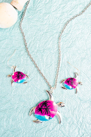 Hawaiian Surf Turtle Necklace and Earring Set - Wholesale Accessory Market