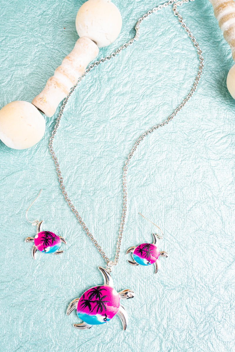 Hawaiian Surf Turtle Necklace and Earring Set - Wholesale Accessory Market