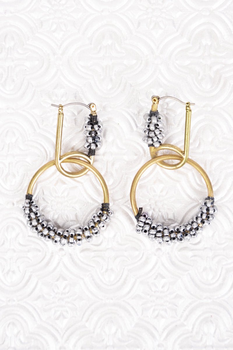 SALE! Silver Seed Beaded Worn Goldtone Geo Hoop Earrings - Wholesale Accessory Market