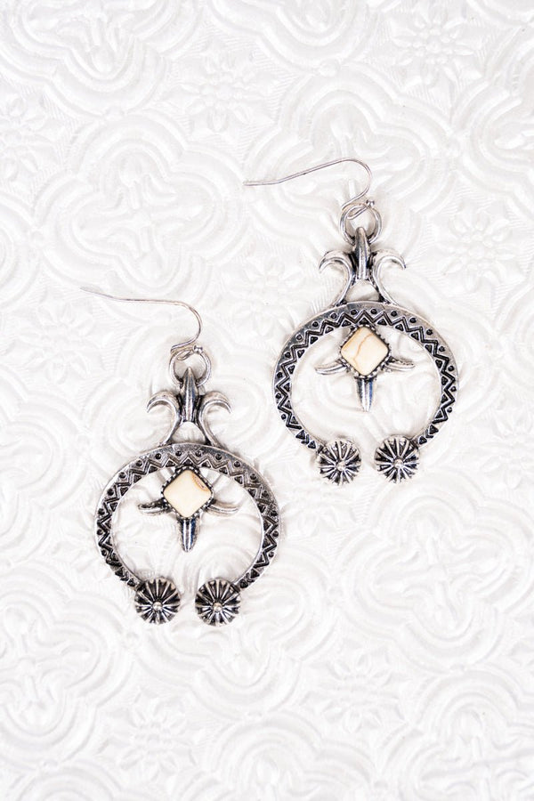 Howlite and Silvertone Sadler Arch Earrings Wholesale Accessory Market