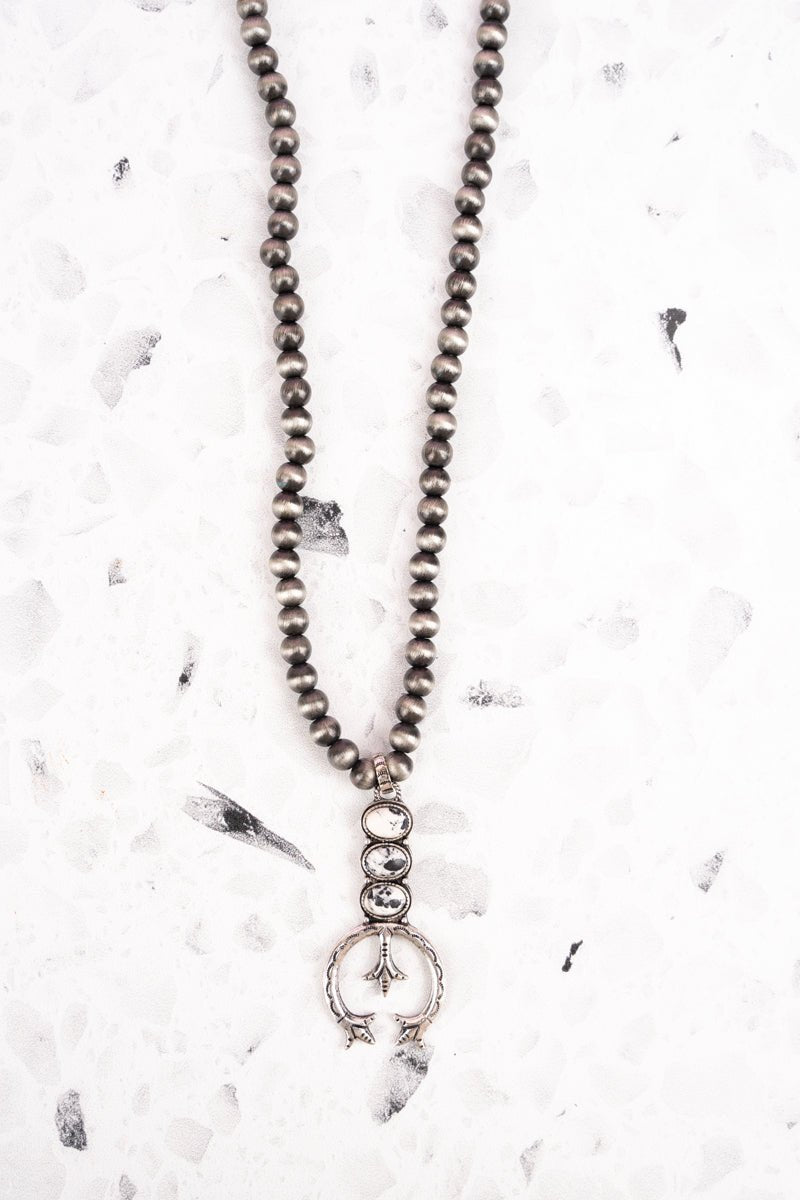 Howlite Stone Zane Silver Pearl Necklace | Wholesale Accessory Market