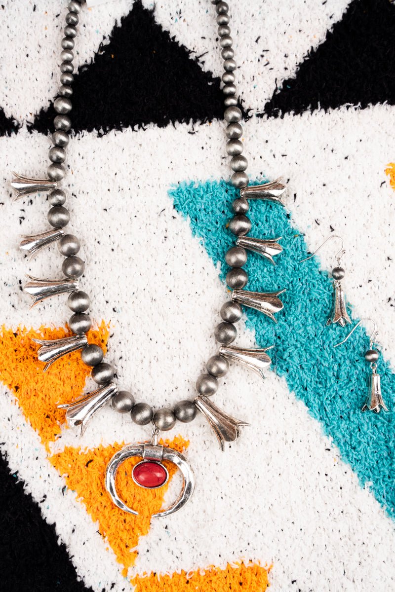 SALE! Coral Ramsey Squash Blossom Necklace and Earring Set - Wholesale Accessory Market