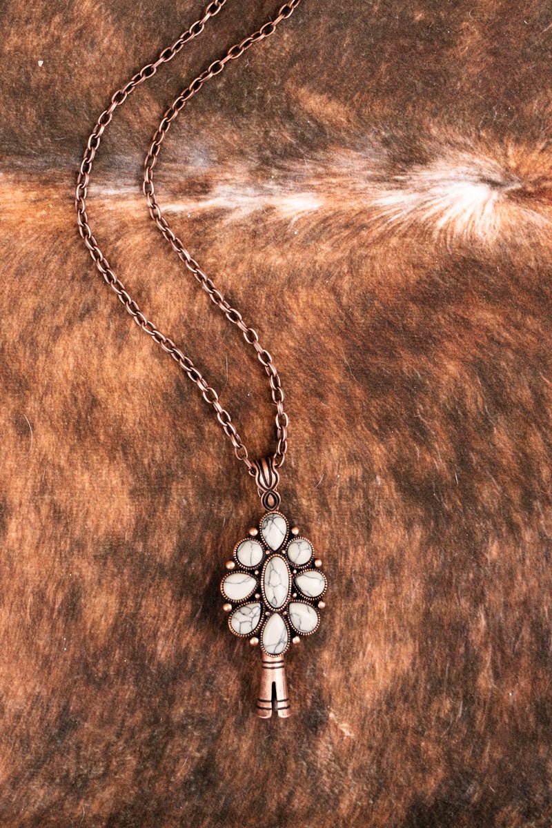 White Burnished Coppertone Single Squash Blossom Necklace Wholesale Accessory Market