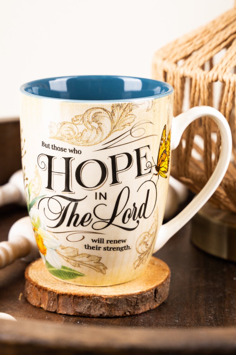 Hope in the Lord Mediterranean Blue Floral Mug - Wholesale Accessory Market