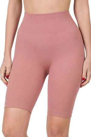 Active Vibe Light Rose Ribbed Biker Shorts - Wholesale Accessory Market