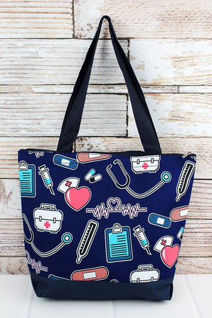 NGIL Nurse Love with Navy Trim Tote Bag - Wholesale Accessory Market