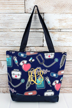 NGIL Nurse Love with Navy Trim Tote Bag - Wholesale Accessory Market