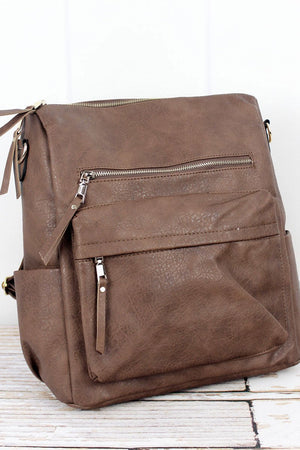 NGIL Brown Faux Leather Backpack Tote - Wholesale Accessory Market