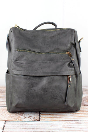 NGIL Dark Gray Faux Leather Backpack Tote - Wholesale Accessory Market