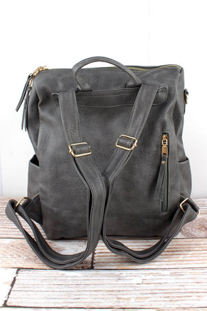 NGIL Dark Gray Faux Leather Backpack Tote - Wholesale Accessory Market