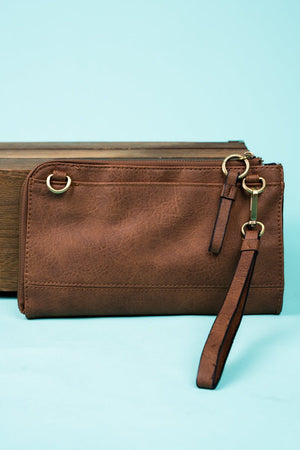 NGIL Brown Faux Leather Cassi Clutch - Wholesale Accessory Market