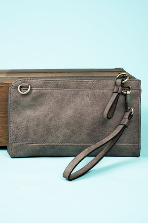 NGIL Taupe Gray Faux Leather Cassi Clutch - Wholesale Accessory Market