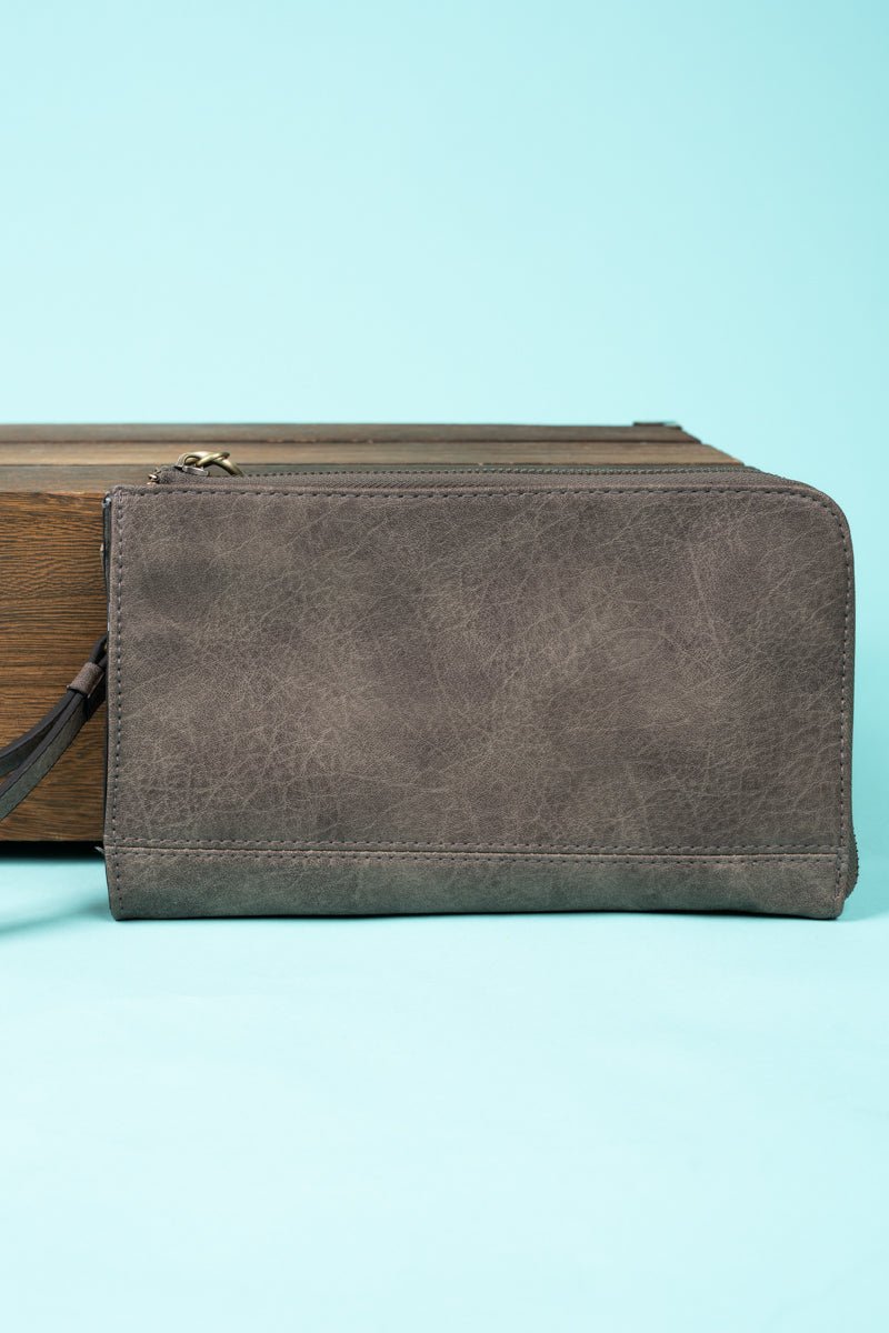 NGIL Taupe Gray Faux Leather Cassi Clutch - Wholesale Accessory Market