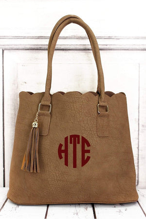 NGIL Taupe Faux Leather Scalloped Tote - Wholesale Accessory Market
