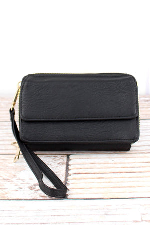 NGIL Black Faux Leather Crossbody Organizer Clutch - Wholesale Accessory Market