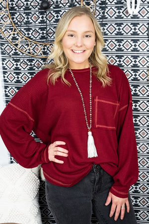 40% OFF! Best Life Oversized Top, Burgundy - Wholesale Accessory Market
