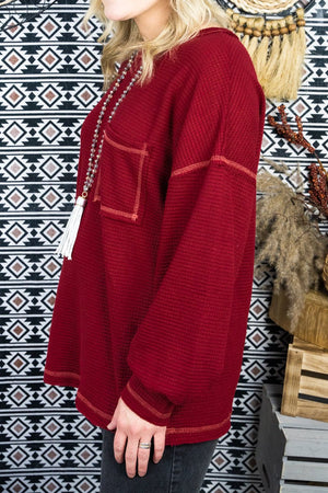 40% OFF! Best Life Oversized Top, Burgundy - Wholesale Accessory Market