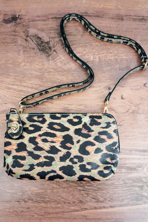 Leopard Faux Leather Twist Lock Crossbody Clutch Wallet - Wholesale Accessory Market