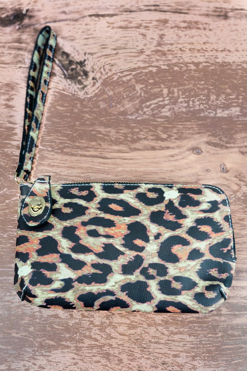 Leopard Faux Leather Twist Lock Crossbody Clutch Wallet | Wholesale Accessory Market