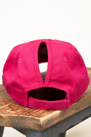 Distressed Hot Pink Ponytail Cap - Wholesale Accessory Market