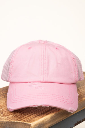 Distressed Pink Mesh Ponytail Cap - Wholesale Accessory Market