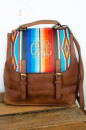 pser1239 brownsouthwest serape faux leather satchel backpack