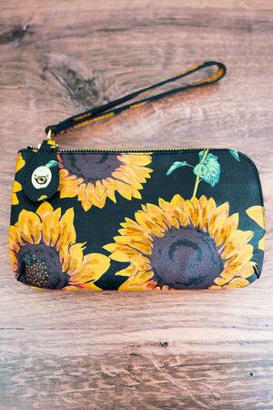 Sunflower Faux Leather Twist Lock Crossbody Clutch Wallet - Wholesale Accessory Market