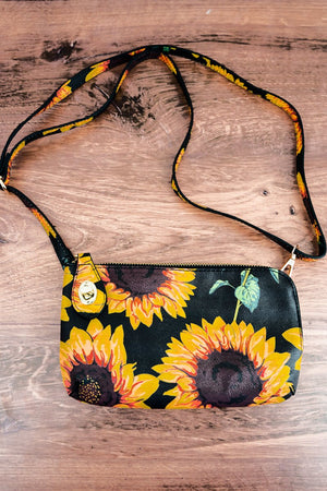 Sunflower Faux Leather Twist Lock Crossbody Clutch Wallet - Wholesale Accessory Market