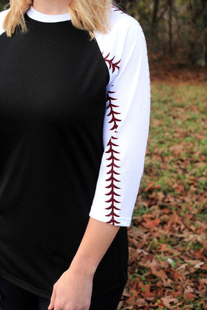 Baseball Laces 3/4 Sleeve Raglan Tee, Black *Personalize It - Wholesale Accessory Market