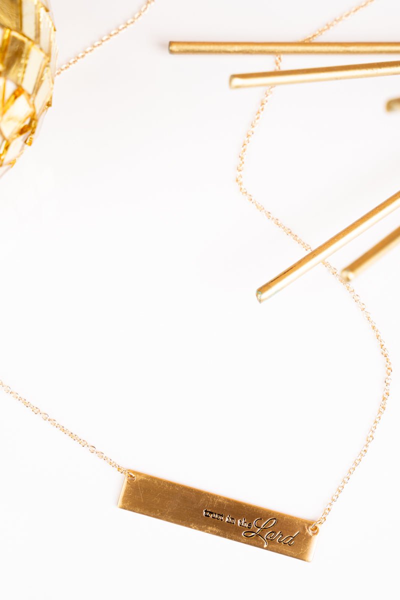 Crystal Avenue Matte Goldtone 'Trust In The Lord' Bar Necklace - Wholesale Accessory Market