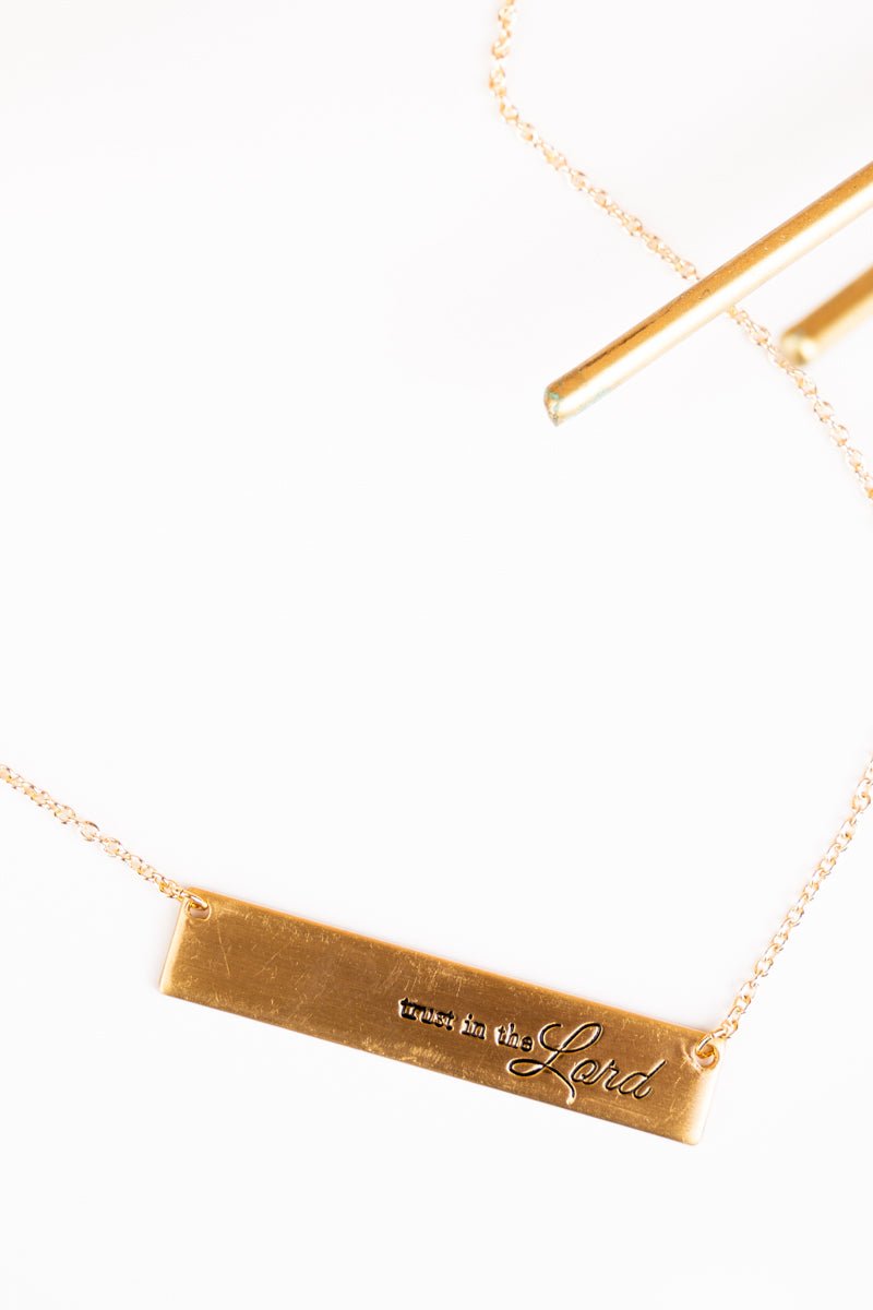 Crystal Avenue Matte Goldtone 'Trust In The Lord' Bar Necklace - Wholesale Accessory Market