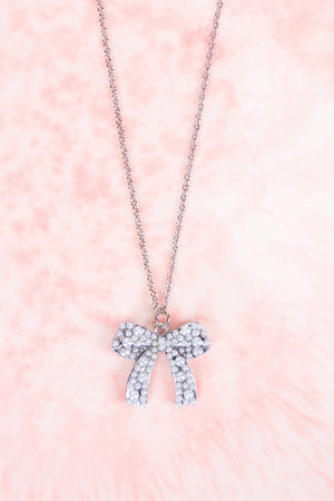 Crystal Avenue Pearl Bow Silvertone Necklace - Wholesale Accessory Market