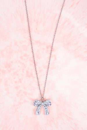 Crystal Avenue Pearl Bow Silvertone Necklace - Wholesale Accessory Market