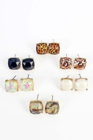 Leopard Cushion Cut Stud Earrings - Wholesale Accessory Market