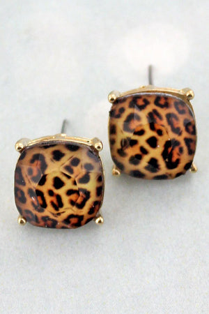 Leopard Cushion Cut Stud Earrings - Wholesale Accessory Market