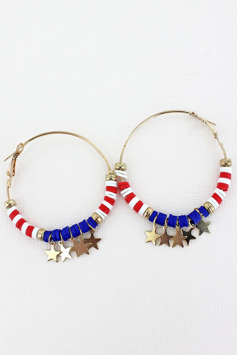Patriotic Star Charm Hoop Earrings - Wholesale Accessory Market