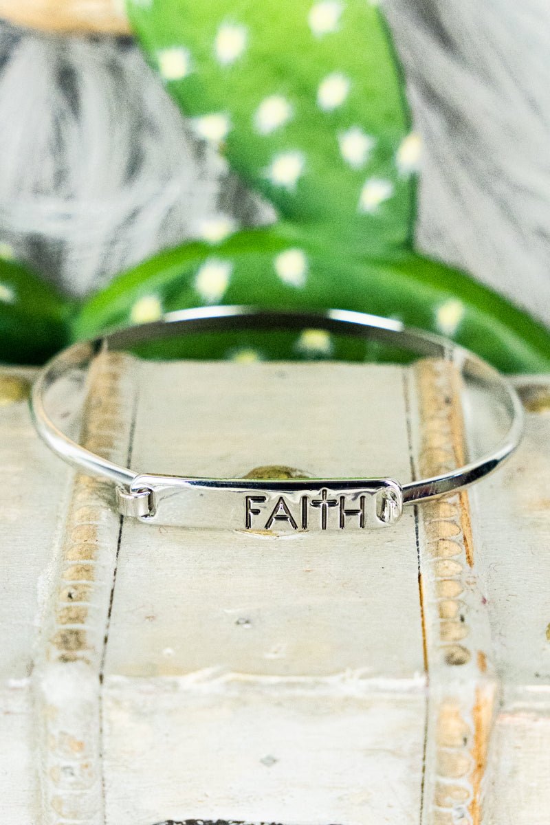 Worn Silvertone 'Faith' Bar Bangle - Wholesale Accessory Market