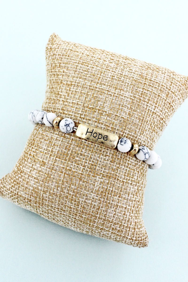 Crystal Avenue Goldtone 'Hope' Bar White Semi-Precious Bead Bracelet - Wholesale Accessory Market