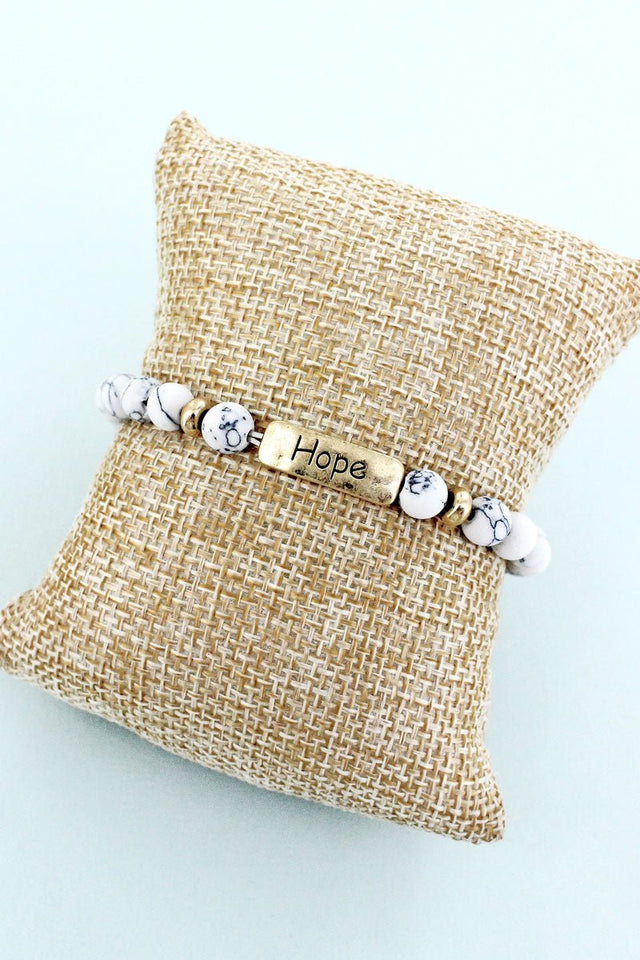 Crystal Avenue Goldtone 'Hope' Bar White Semi-Precious Bead Bracelet - Wholesale Accessory Market